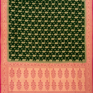 Bottle Green Banarasi Khaddi Georgette Saree With Mango Motifs-Bottle Green