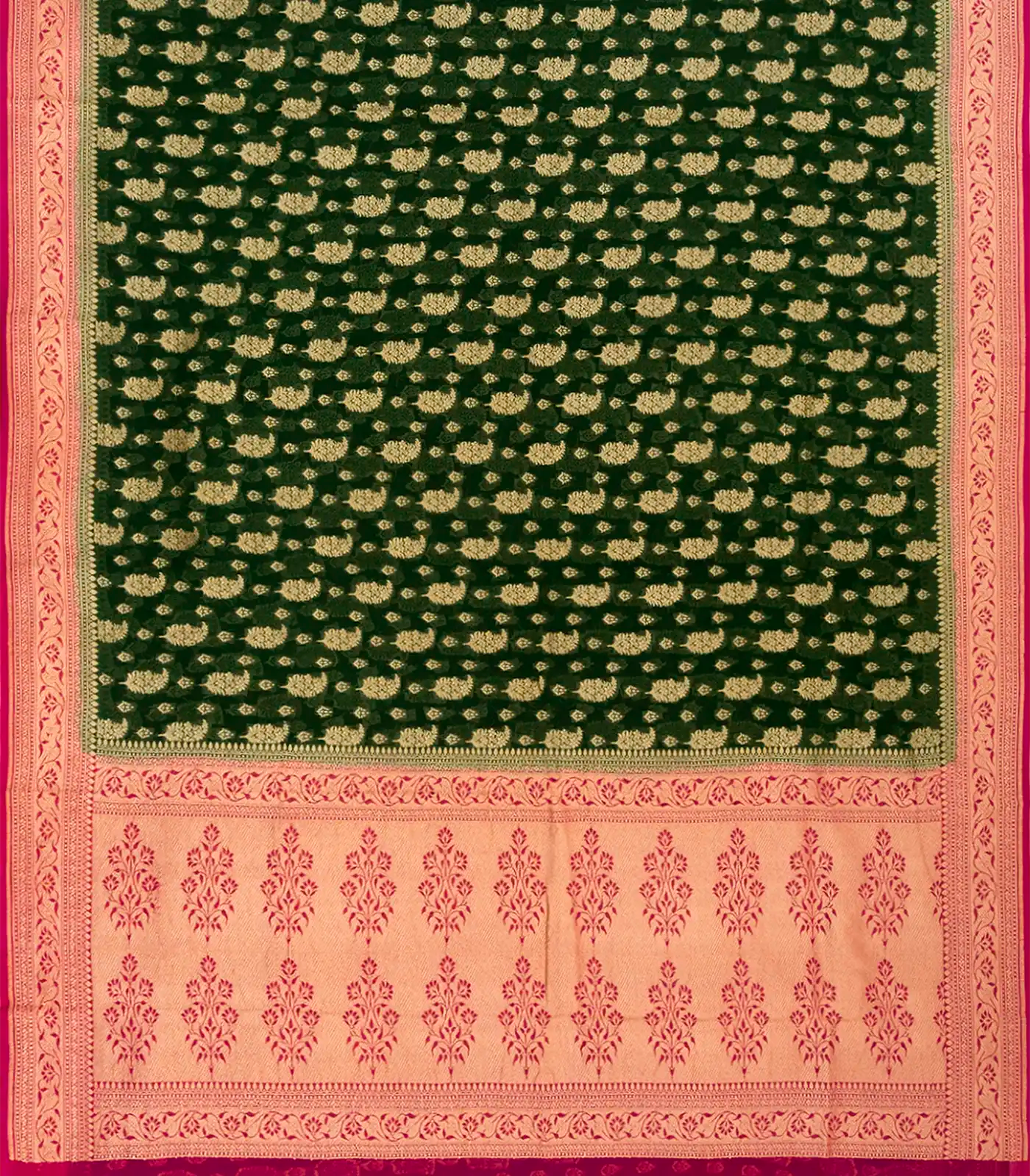 Bottle Green Banarasi Khaddi Georgette Saree With Mango Motifs-Bottle Green