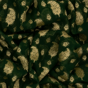 Bottle Green Banarasi Khaddi Georgette Saree With Mango Motifs-Bottle Green