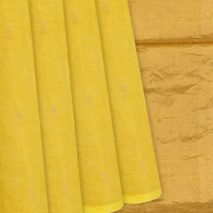 Yellow Handloom Linen Cotton Saree With Droplet Motifs-Yellow