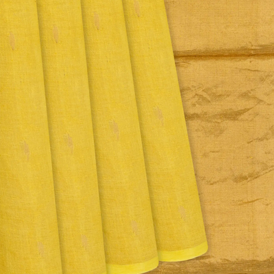 Yellow Handloom Linen Cotton Saree With Droplet Motifs-Yellow