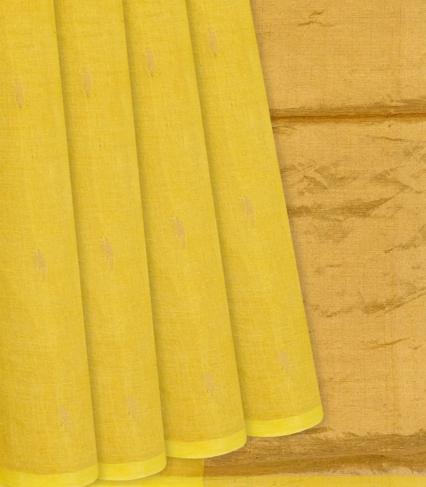 Yellow Handloom Linen Cotton Saree With Droplet Motifs-Yellow