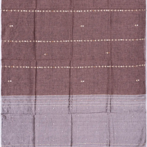 Brown Handloom Linen Saree With Floral Stripes Embroidery-Brown