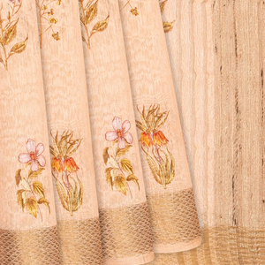 Baby Pink Handloom Printed Linen Saree With Floral Motifs-Baby Pink