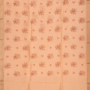 Baby Pink Handloom Printed Linen Saree With Rose Motifs-Baby Pink