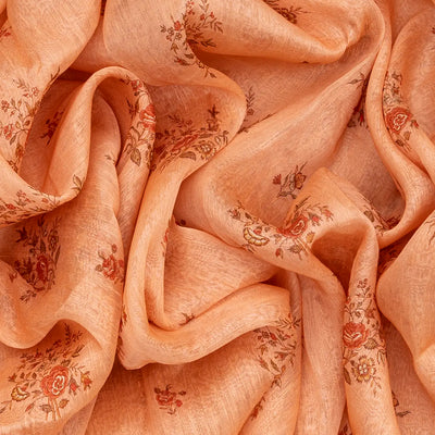 Baby Pink Handloom Printed Linen Saree With Rose Motifs-Baby Pink