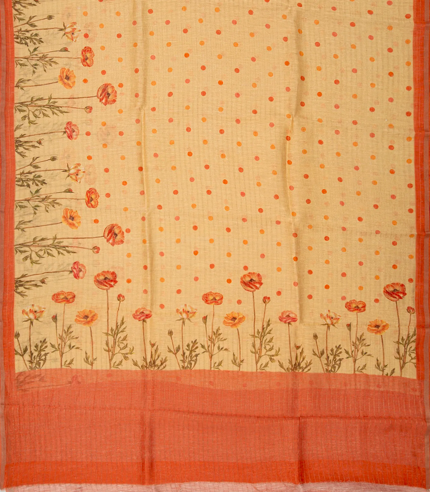 Yellow Handloom Linen Saree With Printed Floral Motifs-Yellow