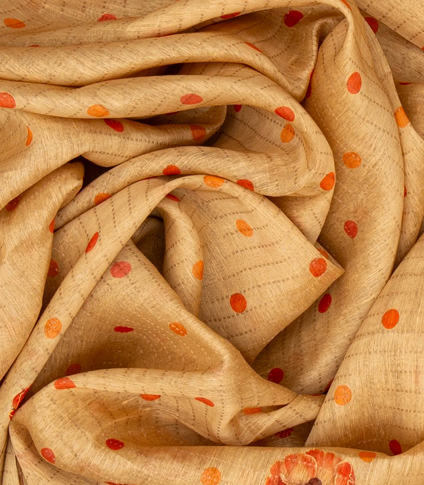 Yellow Handloom Linen Saree With Printed Floral Motifs-Yellow