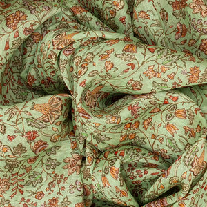 Pista Green Handloom Linen Saree With Printed Floral Motifs-Pista Green