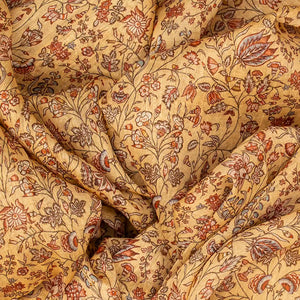 Sandal Handloom Linen Saree With Printed Floral Motifs-Sandal