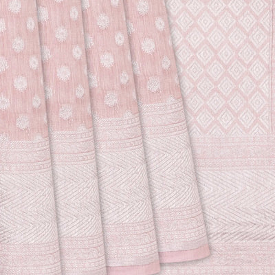Dusty Pink Handwoven Linen Saree With Coin Motifs-Dusty Pink