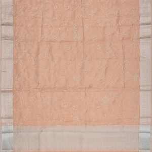 Light Peach Woven Linen Saree With Embroidered Floral Motifs-Light Peach
