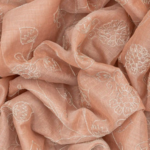 Light Peach Woven Linen Saree With Embroidered Floral Motifs-Light Peach