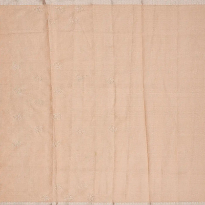Light Peach Woven Linen Saree With Embroidered Floral Motifs-Light Peach