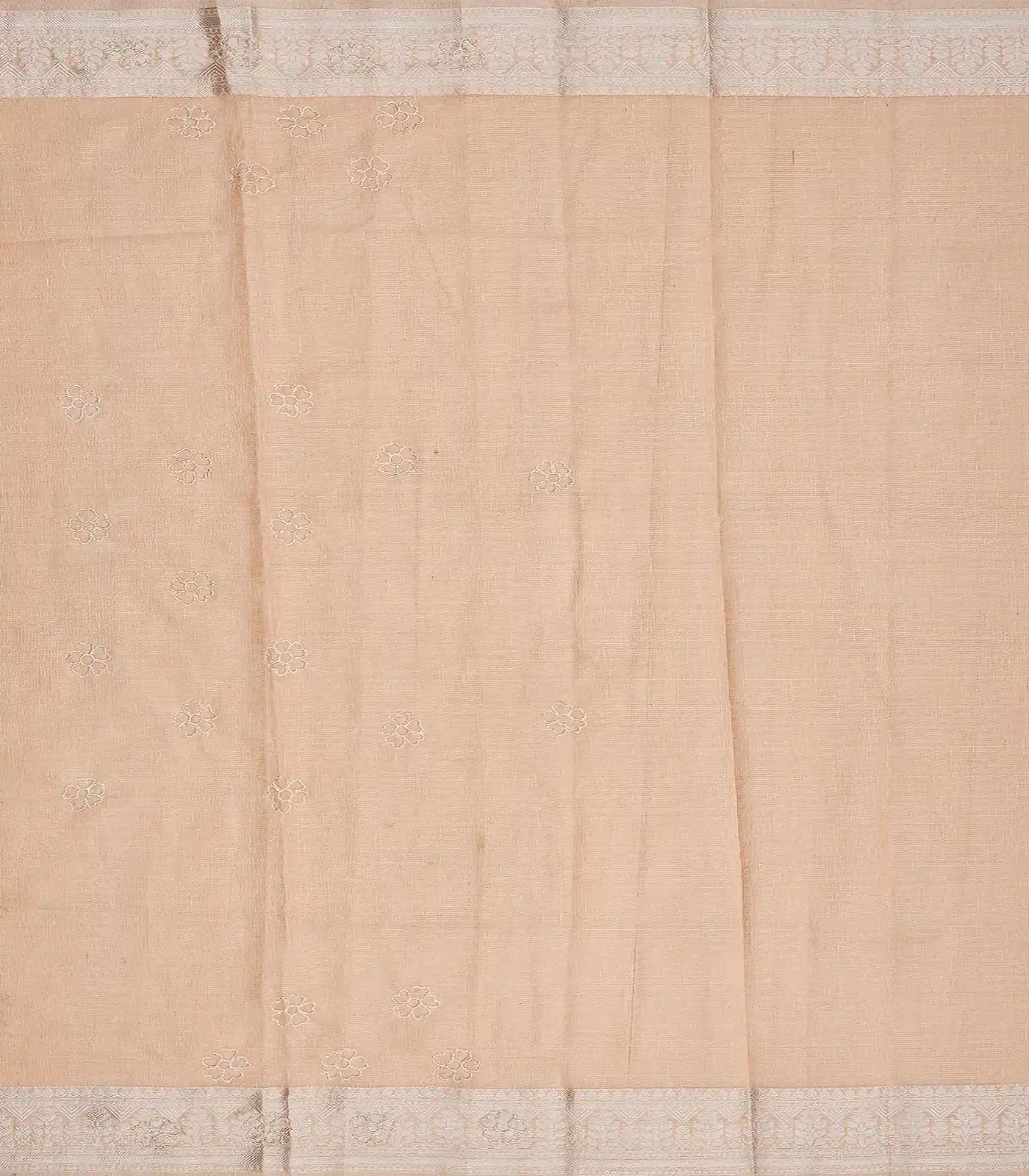 Light Peach Woven Linen Saree With Embroidered Floral Motifs-Light Peach