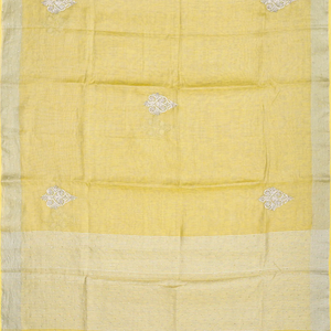 Yellow Woven Linen Saree With Embroidered Floral Motifs-Yellow