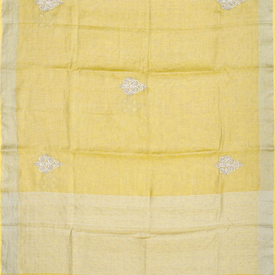 Yellow Woven Linen Saree With Embroidered Floral Motifs-Yellow