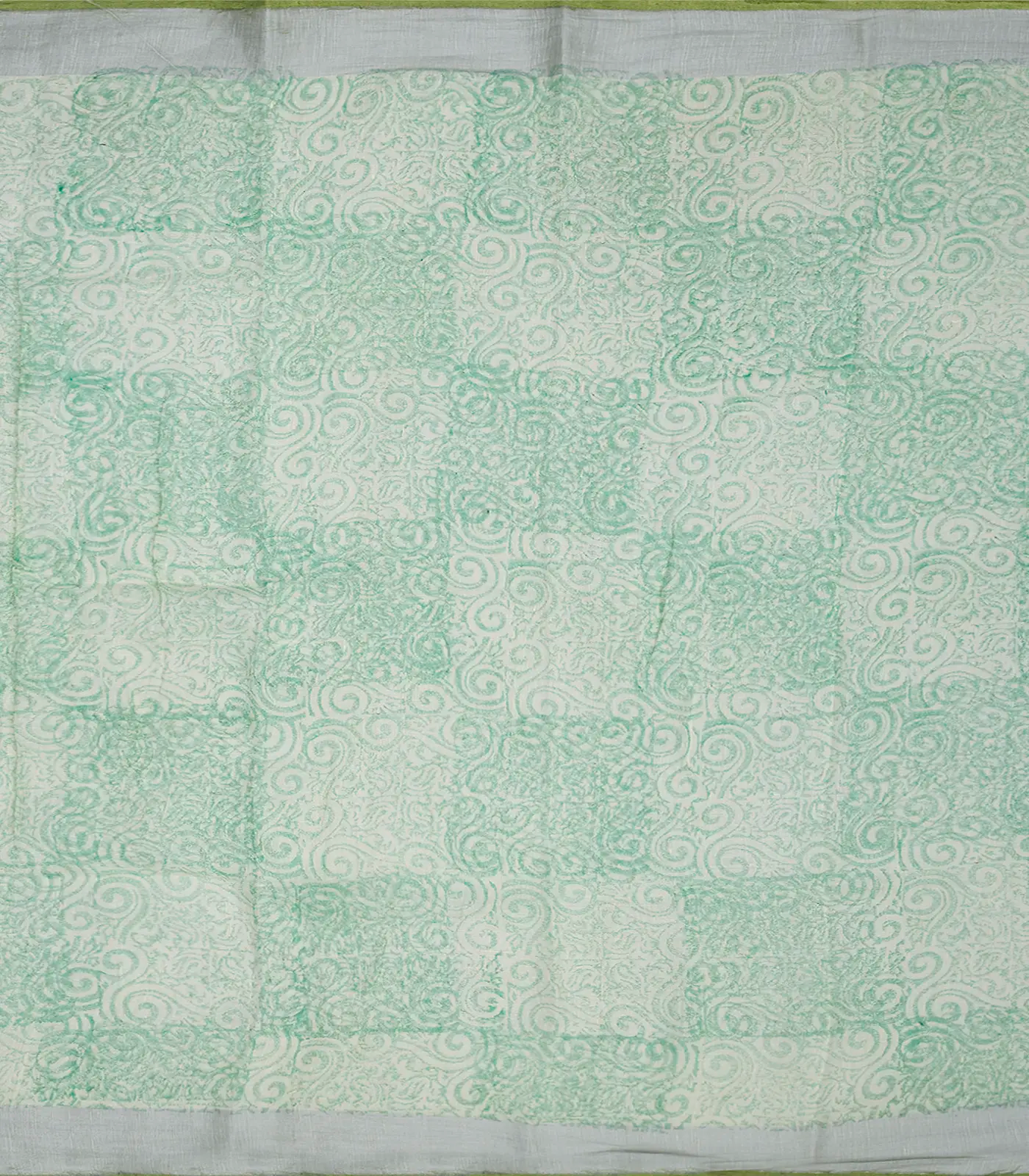 Neon Green Handloom Linen Saree With Printed Lotus Motifs-Neon Green