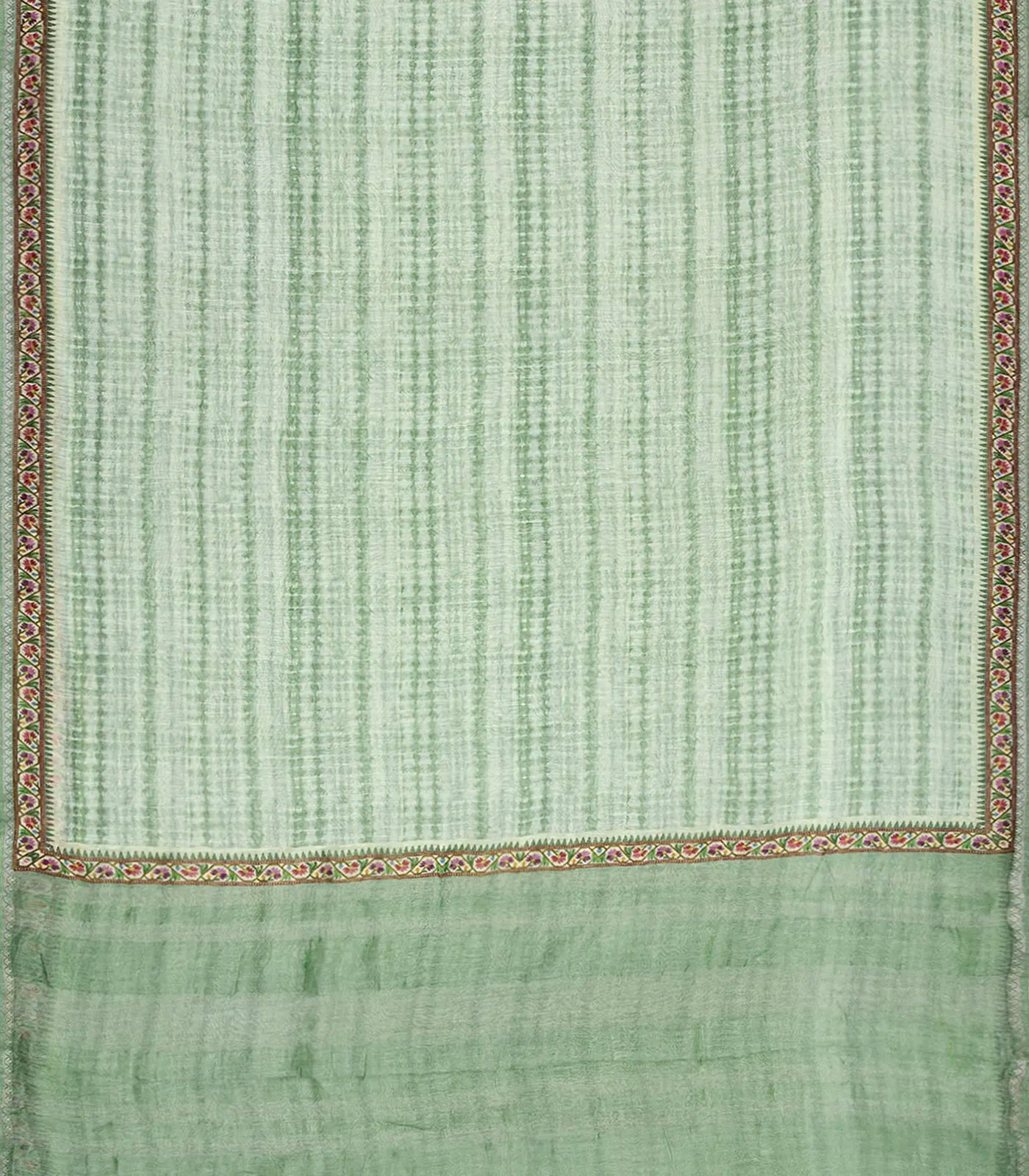 Shadow Green Handloom Linen Saree With Printed  Floral Motifs-Shadow Green