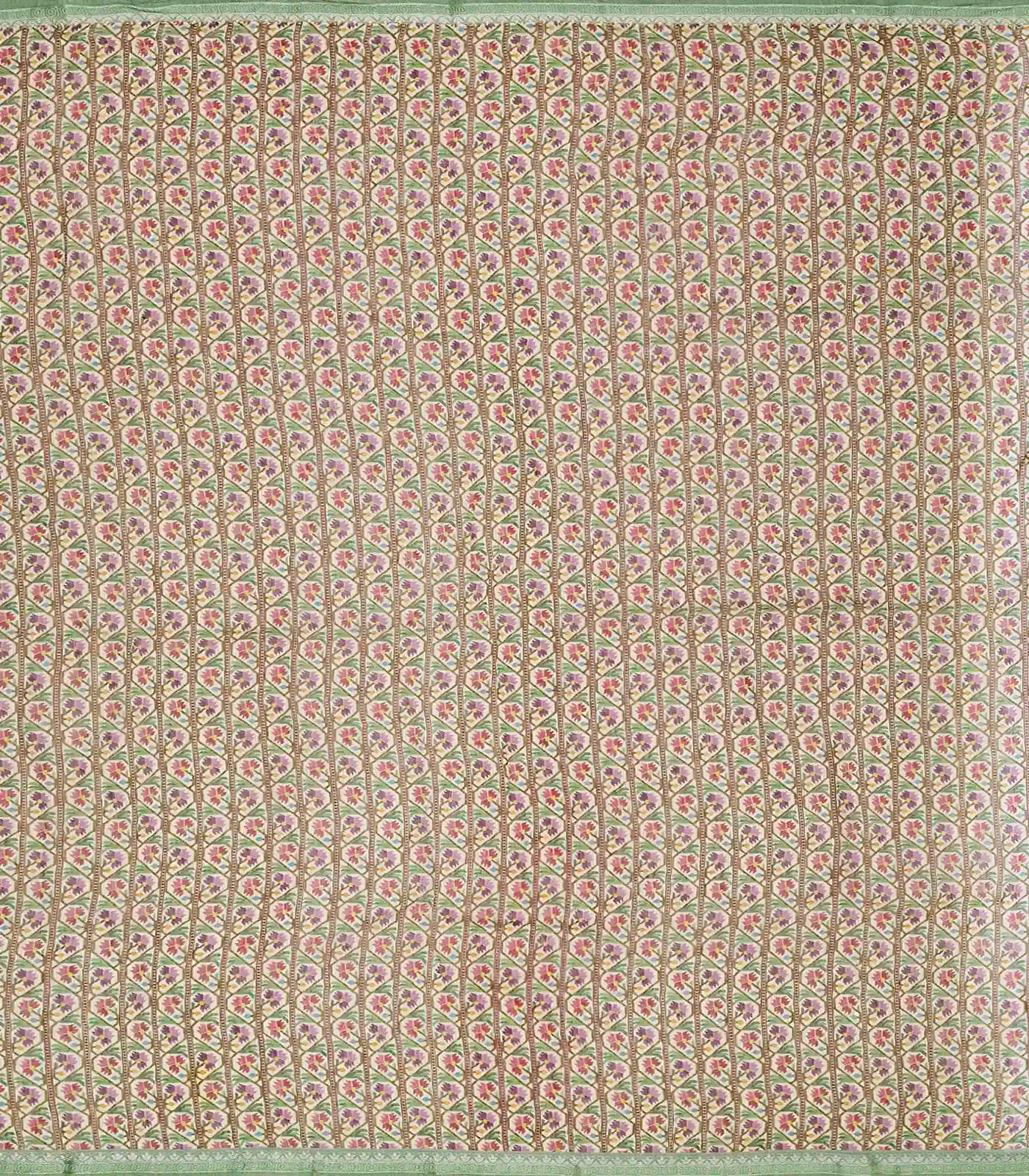 Shadow Green Handloom Linen Saree With Printed  Floral Motifs-Shadow Green