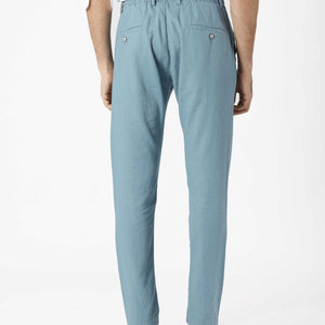 Rare Rabbit Men's Linac Dusky Blue Solid Drawstring With Elastic Waistband Regular Fit Linen Trouser