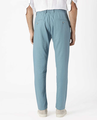 Rare Rabbit Men's Linac Dusky Blue Solid Drawstring With Elastic Waistband Regular Fit Linen Trouser