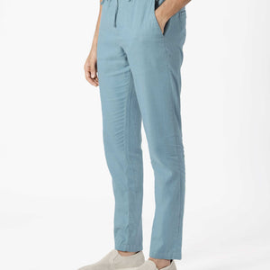 Rare Rabbit Men's Linac Dusky Blue Solid Drawstring With Elastic Waistband Regular Fit Linen Trouser
