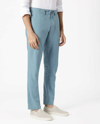Rare Rabbit Men's Linac Dusky Blue Solid Drawstring With Elastic Waistband Regular Fit Linen Trouser