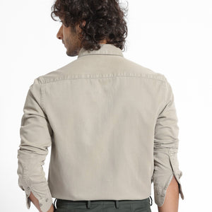Rare Rabbit Men's Lipton Light Grey Cotton Fabric Full Sleeves Twill Shirt