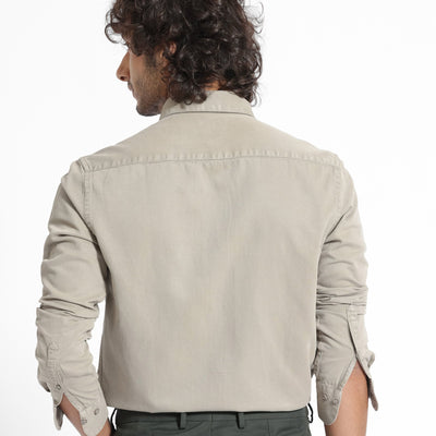 Rare Rabbit Men's Lipton Light Grey Cotton Fabric Full Sleeves Twill Shirt