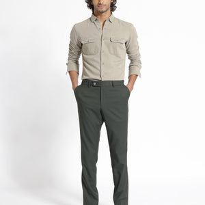 Rare Rabbit Men's Lipton Light Grey Cotton Fabric Full Sleeves Twill Shirt