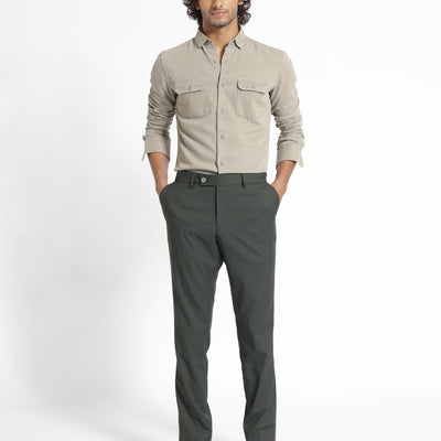 Rare Rabbit Men's Lipton Light Grey Cotton Fabric Full Sleeves Twill Shirt