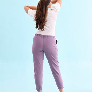 Women Solid Cotton Dusty Voilet Cuffed Joggers