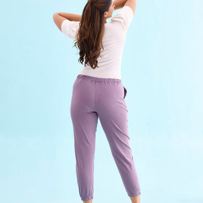 Women Solid Cotton Dusty Voilet Cuffed Joggers