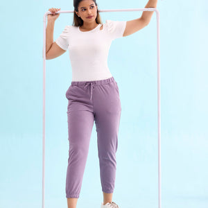 Women Solid Cotton Dusty Voilet Cuffed Joggers