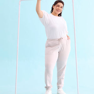 Women Solid Cotton Grey Mist Cuffed Joggers