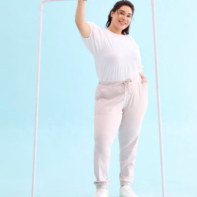 Women Solid Cotton Grey Mist Cuffed Joggers