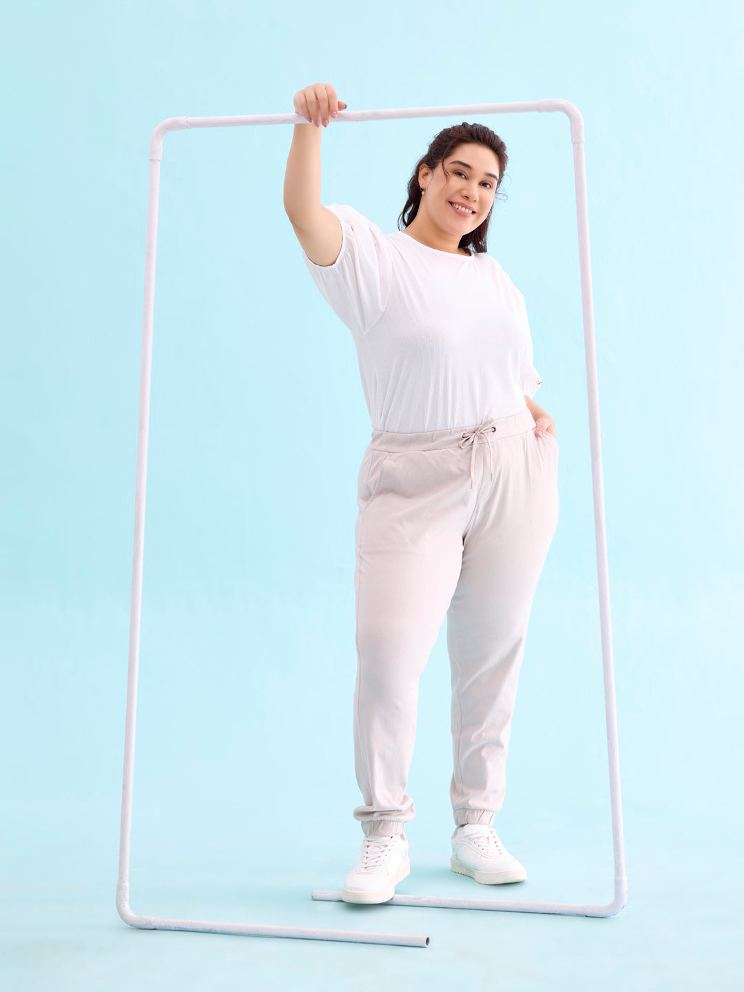 Women Solid Cotton Grey Mist Cuffed Joggers