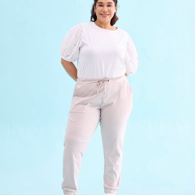 Women Solid Cotton Grey Mist Cuffed Joggers