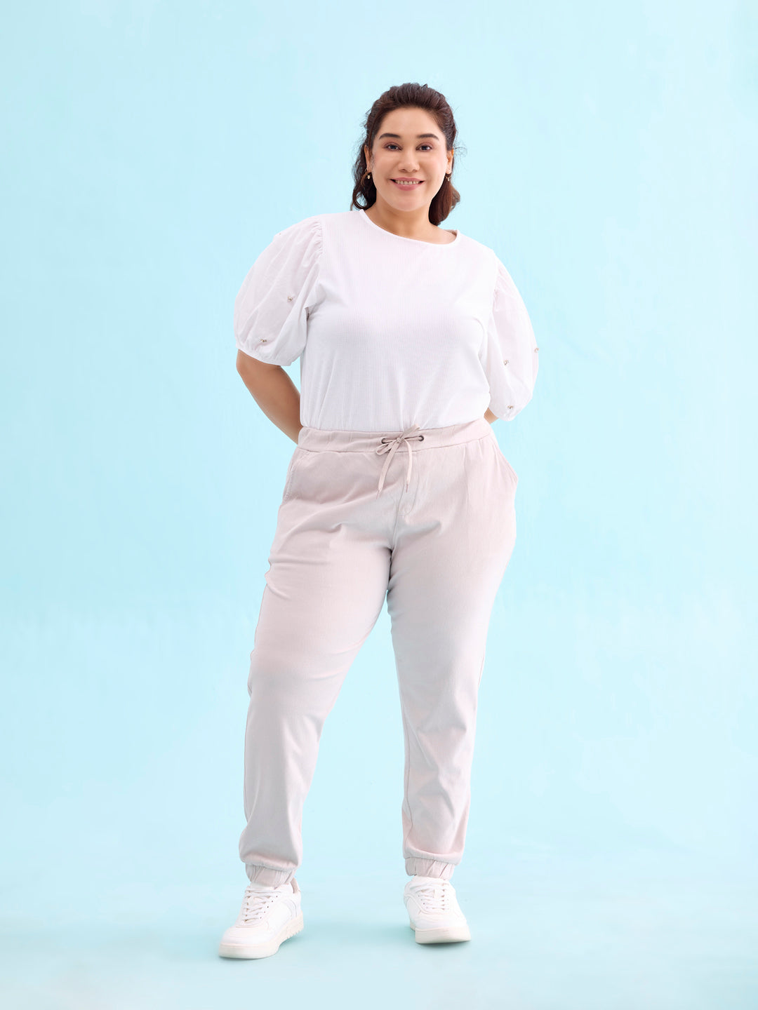 Women Solid Cotton Grey Mist Cuffed Joggers