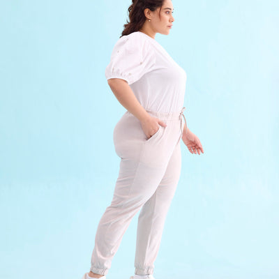 Women Solid Cotton Grey Mist Cuffed Joggers