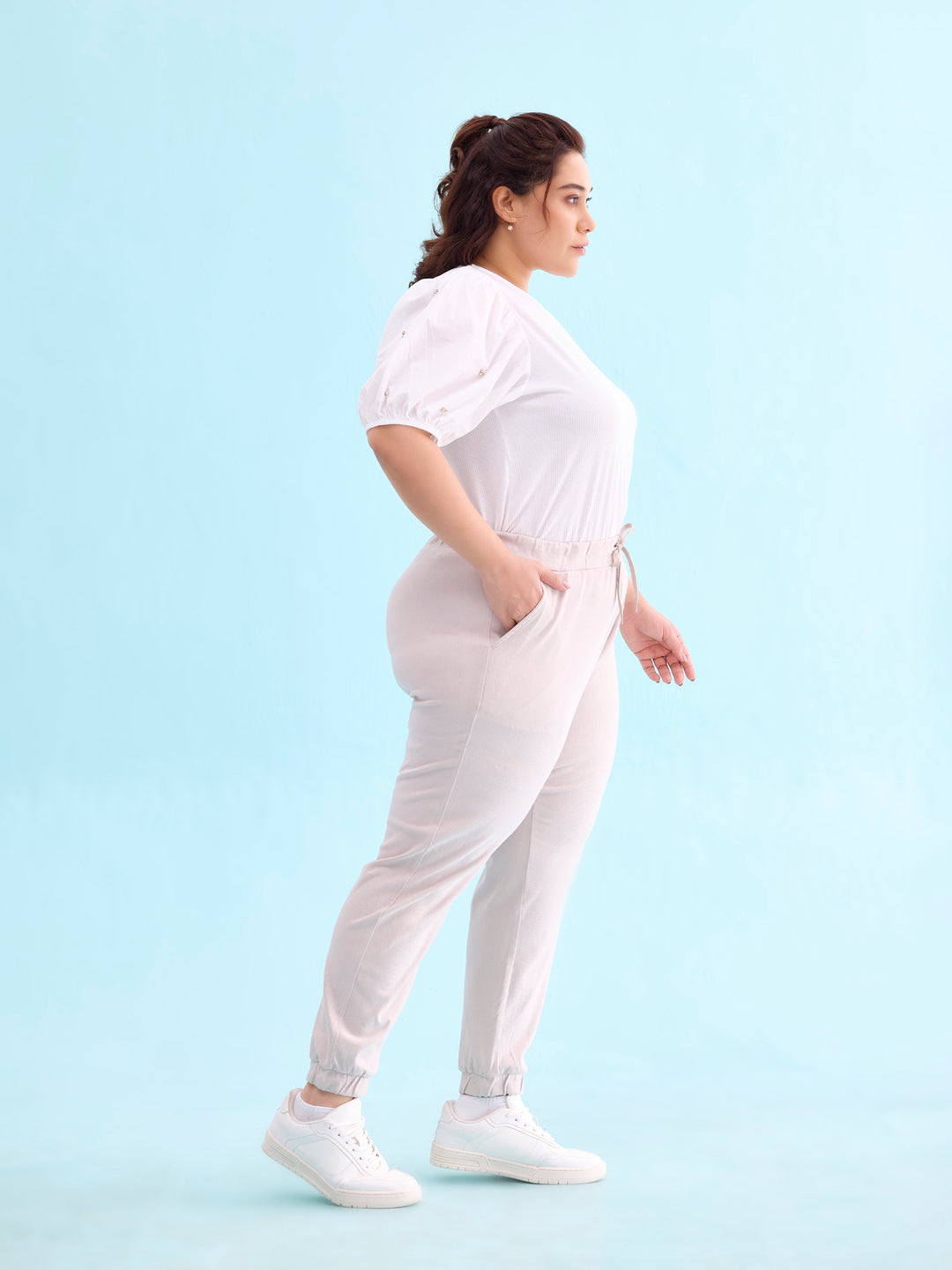 Women Solid Cotton Grey Mist Cuffed Joggers