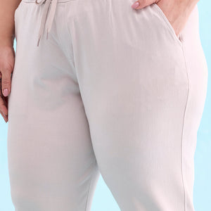 Women Solid Cotton Grey Mist Cuffed Joggers