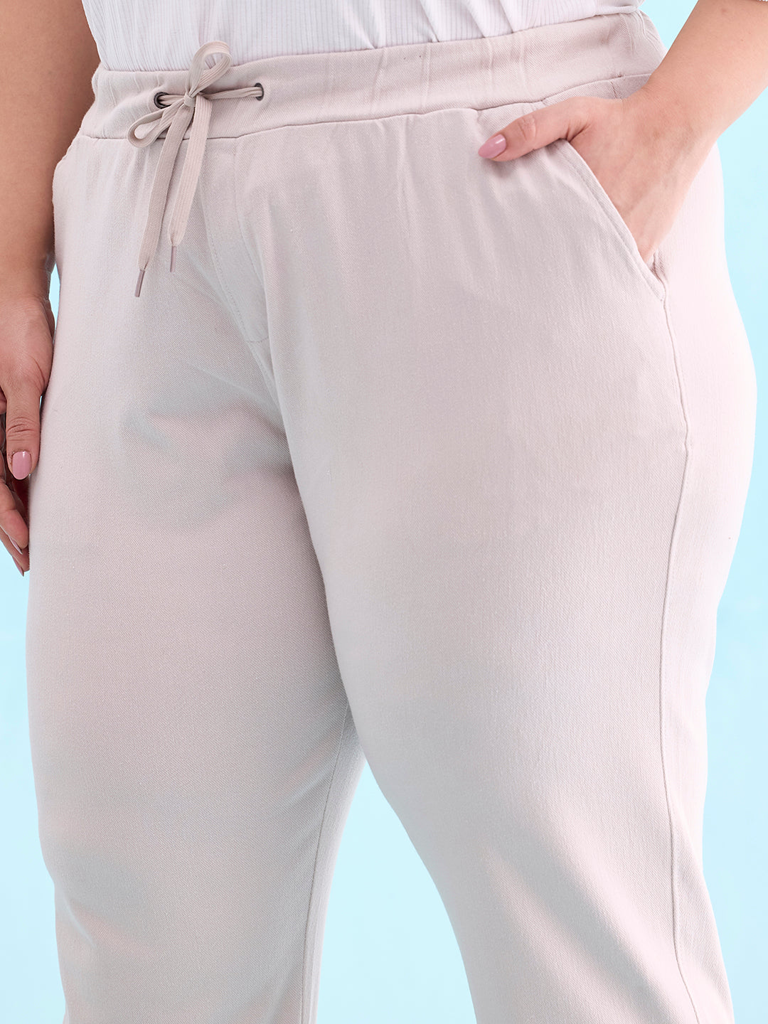 Women Solid Cotton Grey Mist Cuffed Joggers