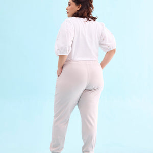 Women Solid Cotton Grey Mist Cuffed Joggers