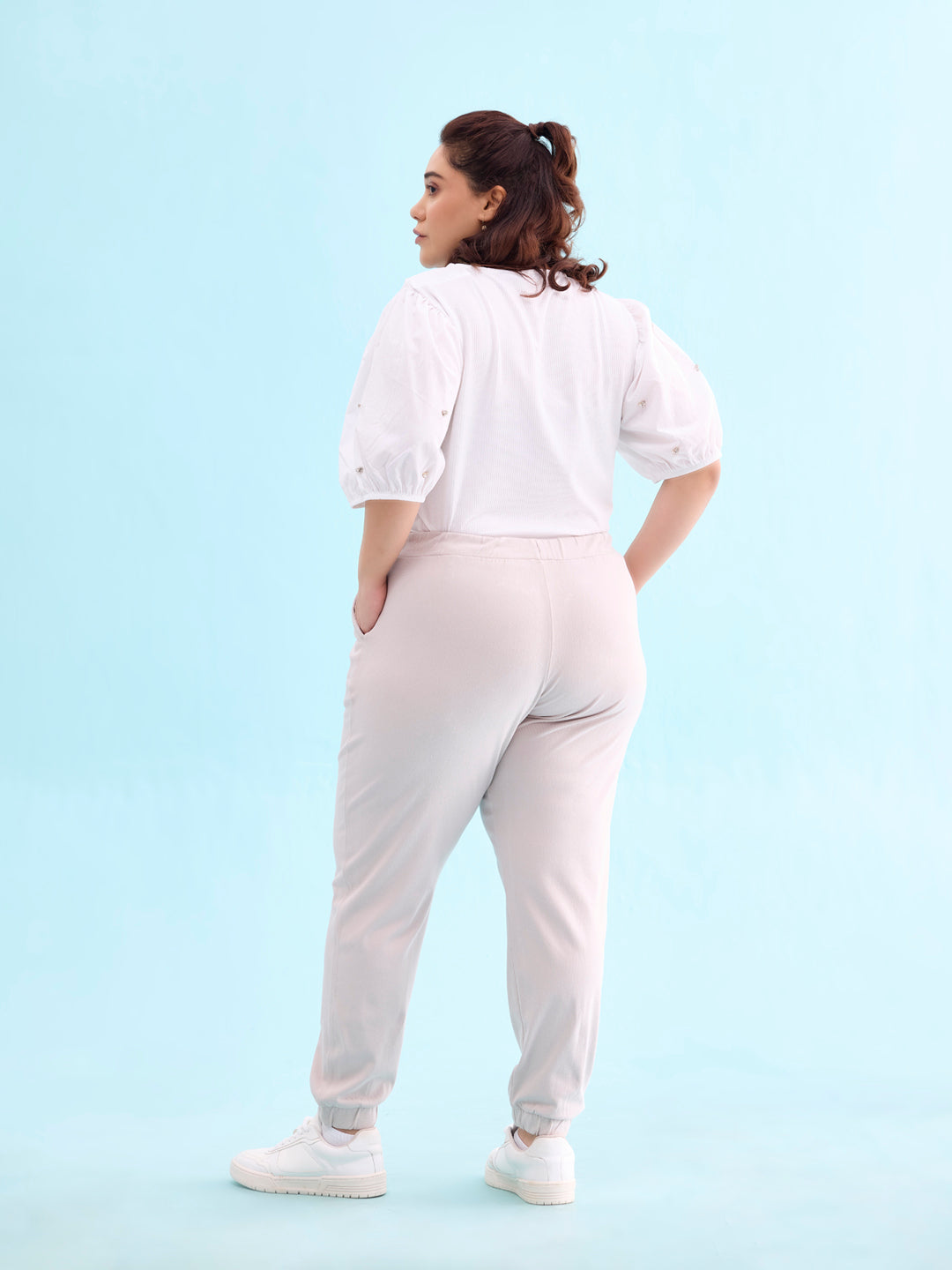 Women Solid Cotton Grey Mist Cuffed Joggers