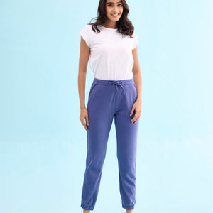 Women Solid Cotton Jeans Blue Cuffed Joggers