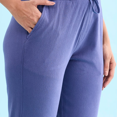 Women Solid Cotton Jeans Blue Cuffed Joggers