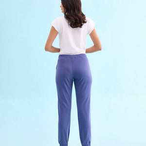 Women Solid Cotton Jeans Blue Cuffed Joggers