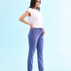 Women Solid Cotton Jeans Blue Cuffed Joggers